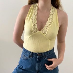 Free People Lace Trim Halter Tank Top